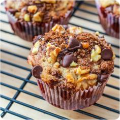 Banana Chocolate Chip Muffins with Cinnamon Streusel. Can bake in 8x8 pan for a coffee cake.