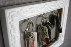 An old picture frame and a few small cup hooks can be turned into a great place to keep your keys organized. Just remove the glass from the frame and insert the hooks to hang your keys. - 150 Dollar Store Organizing Ideas and Projects for the Entire Home