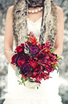 Now that's what I'm talking about! My kind of red bouquet - texture, texture, texture!!! Roses, ranunculus, freesia, berries... beautiful. by Rachel A. Clingen Wedding & Event Design