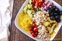 Spaghetti Squash Chopped Greek Salad for 200 calories  - low carb and healthy pasta salad