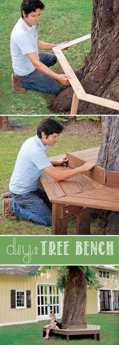 #4. Make a custom tree bench! ~ 17 Impressive Curb Appeal Ideas (cheap and easy!)