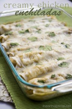 The BEST creamy chicken enchiladas on iheartnaptime.net -a must try! #recipes #food