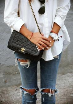 SINCERELY JULES | CLASSIC WHITE SHIRT RIPPED JEANS LEOPARD ANIMAL PRINT SHOES STILETTO CHANEL BLACK BAG