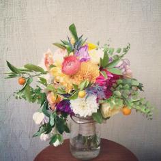 kumquat, maiden fern, dahlia, ranunculus bouquet by lovely little details
