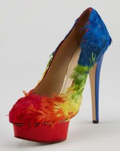 Charlotte Olympia - feathered rainbow pump