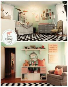 Possible nursery option...love the colors and the mix of different types of furniture and accessories...so cute!