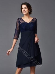 V-neck 1/2 Sleeves Lace Knee-Length Chiffon Mother of the Bride Dresses