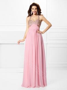 Straps Sleeveless Beading Floor-Length Chiffon Dresses