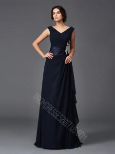 V-neck Floor-Length Chiffon Mother of the Bride Dresses