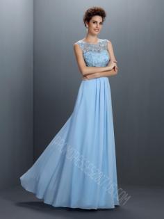 Bateau Sleeveless Applique Floor-Length Chiffon Dresses