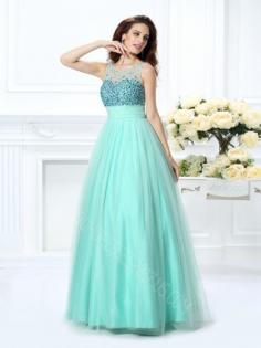 Ball Gown Bateau Beading Floor-Length Chiffon Dresses