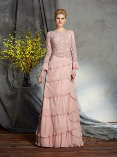 Long Sleeves Ruffles Chiffon Floor-Length Mother of the Bride Dresses