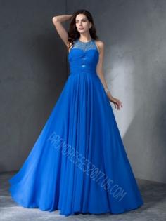 A-Line/Princess Scoop Sleeveless Beading Chiffon Dresses