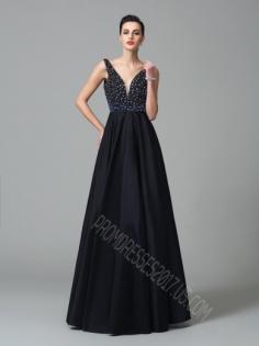 Straps Sleeveless Beading Floor-Length Taffeta Dresses