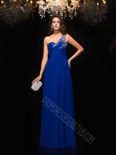 One-Shoulder Beading Floor-Length Chiffon Dresses