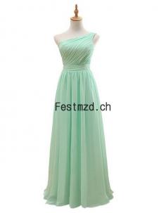 Lange Eine-Schulter Mint Chiffon Brautjungfernkleider