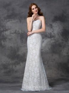 Trumpet/Mermaid Sleeveless Floor-length Lace Sweetheart Satin Bridesmaid Dress