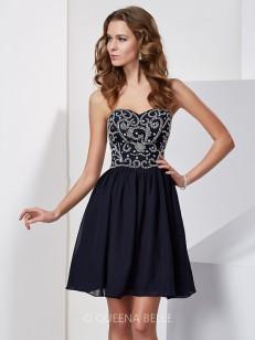 A-Line/Princess Sleeveless Sweetheart Embroidery Short/Mini Chiffon Dresses