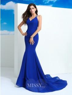 Sheath/Column Sleeveless Straps Beading Court Train Chiffon Dresses