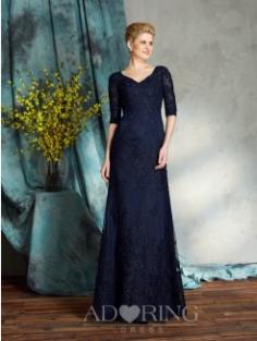 Sheath 1/2 Sleeves V-neck Applique Satin Floor-Length Mother of the Bride Dresses