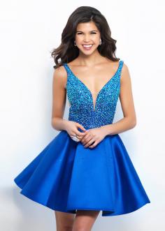 2017 Cute V Neck Beaded Bodice Royal Mikado A Line Homecoming Dress