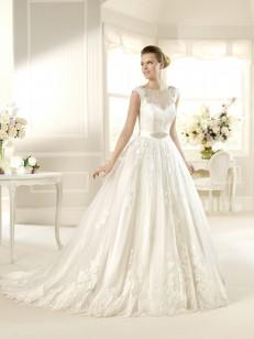 A-line/Princess Vierkant Mouwloos Kralen Hof Sleep Organza Bruidsjurken