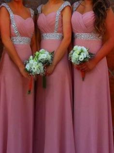 Pink Chiffon Sweetheart A-Line/Princess Floor-Length Bridesmaid Dresses