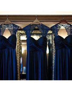 A-Line Sleeveless Sweetheart Floor-Length Lace Chiffon Bridesmaid Dress