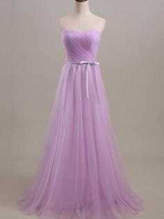 A-Line Sleeveless Sweetheart Floor-Length Sash/Ribbon/Belt Tulle Bridesmaid Dress
