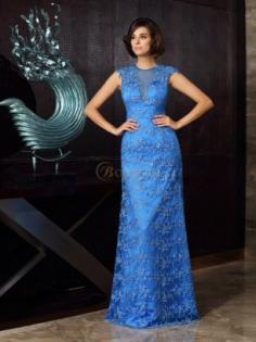 Blue Satin High Neck Trumpet/Mermaid Floor-Length Mother of the Bride Dresses