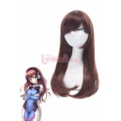 New Game Overwatch D.va Medium Long Straight Hair With Bangs Brown Synthetic Cosplay Wigs