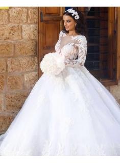 Luxury Weiße Brautkleider Mit Ärmel A-Linie Hochzeitskleider Günstig Organza