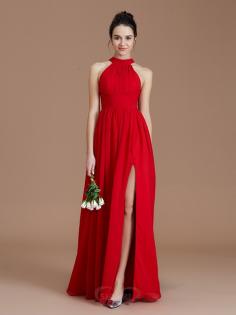 A-Line/Princess Halter Chiffon Sleeveless Floor-Length Bridesmaid Dresses