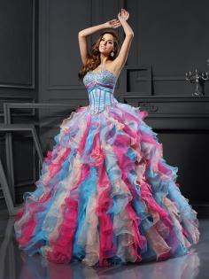 Ball Gown Sweetheart Organza Sleeveless Floor-Length Prom Dresses