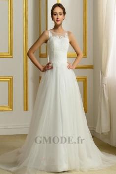 Robe de mariée princesse pas cher printemps a ligne col bateau