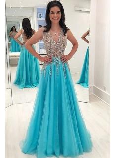 Elegante Abendkleider Blau | Chiffon Kleider Abiballkleider Online