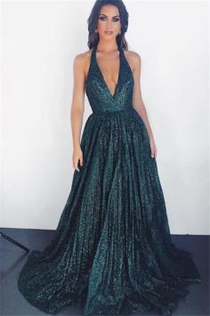 Glamorous Dark Green Halter without Sleeve A-Line Prom Dress UK | www.27dress.co.uk