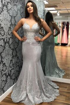 Spaghetti-Straps Applique Tulle Sexy Mermaid Prom Dresses | Yesbabyonline.com