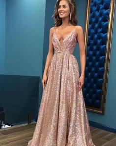 Sexy Sequins Simple Spaghetti Straps Evening Dresses | 2019 Cheap Open Back Sleeveless Prom Dress BC0494 | Yesbabyonline.com