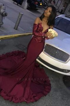 Sexy Burgundy Sequins Mermaid Prom Dresses | Cheap Long Sleeves Evening Dresses On Sale | Yesbabyonline.com