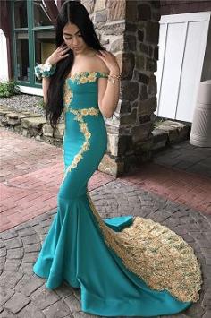 Mermaid Glamorous Off-The-Shoulder Appliques Sleeveless Prom Dresses | www.babyonlinewholesale.com