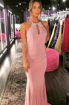 Elegant Mermaid Halter Long Prom Dresses with Crystal | Yesbabyonline.com