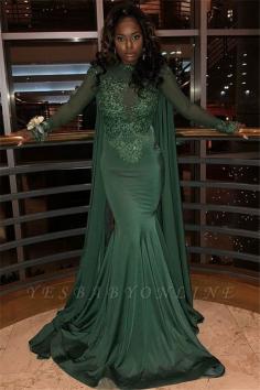 Stylish Round Neck Long Sleeves Appliques Mermaid Prom Dress BC0969 | Yesbabyonline.com