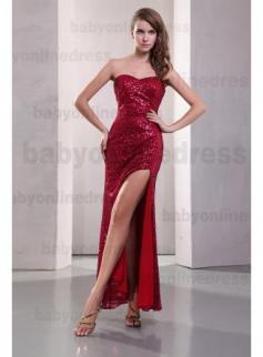 BlingBling Evening Dresses 2019 Sexy Sweetheart Sequins Front Slit Vintage Red Prom Dresses DH003885