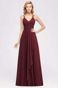 A-line Chiffon Spaghetti Straps Sleeveless Ruffles Floor-Length Bridesmaid Dresses | BmBridal