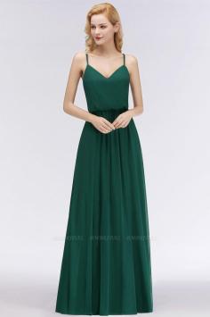 Spaghetti-Straps Long Bridesmaid Dress | BmBridal