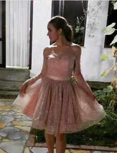 Wunderschone Rosa Cocktailkleider Schulterfrei | Elegantes Party Kleid Mit Langarmel | www.babyonlinewholesale.com