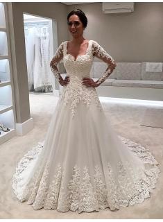 Elegante Brautkleider Mit Ärmel | A Linie Spitze Hochzeitskleider