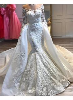 Luxus Hochzeitskleider A linie Spitze | Brautmoden mit Ärmel