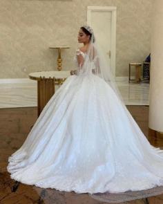 Extravagante Hochzeitskleider Prinzessin | Brautkleid mit LangÃ¤rmel Spitze